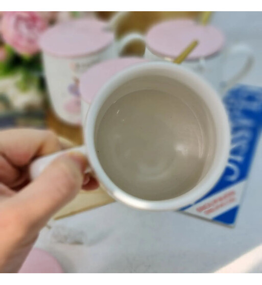 Dizaynlı Seramik Çay/Qəhvə Fincanı – Qapaq və Qaşıq ilə
