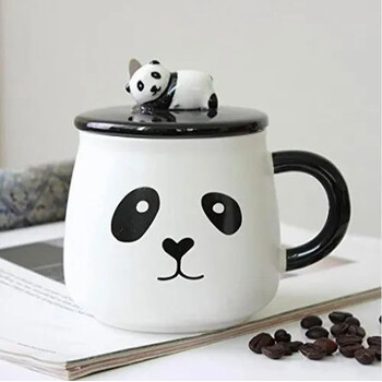 Panda Dizaynlı Keramika Çay-Qəhvə Fincanı – Qapaq və Qaşıq Daxildir