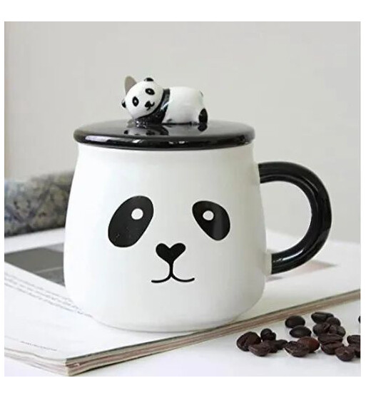 Panda Dizaynlı Keramika Çay-Qəhvə Fincanı – Qapaq və Qaşıq Daxildir
