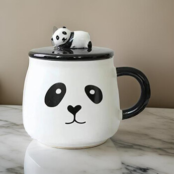 Panda Dizaynlı Keramika Çay-Qəhvə Fincanı – Qapaq və Qaşıq Daxildir