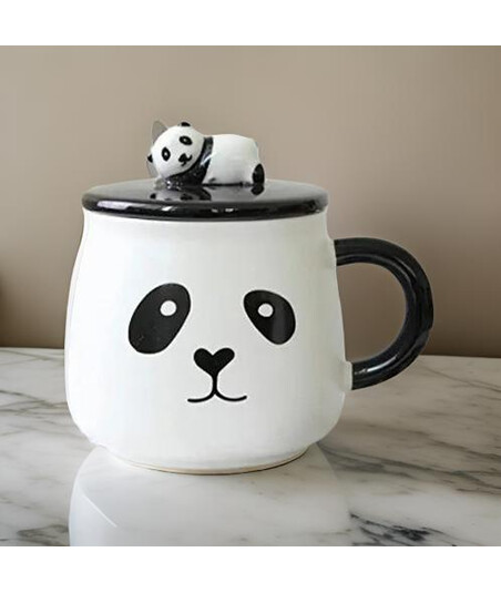 Panda Dizaynlı Keramika Çay-Qəhvə Fincanı – Qapaq və Qaşıq Daxildir